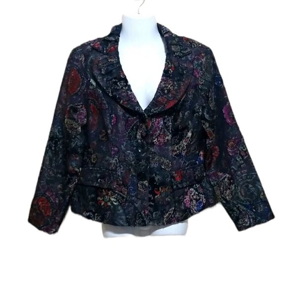 Analogy Black Multicolored Blazer Jacket Sz Large Petite - Picture 1 of 5